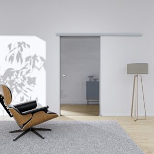 Glasschiebetür Klarglas Komplettset Silber Griffmuschel