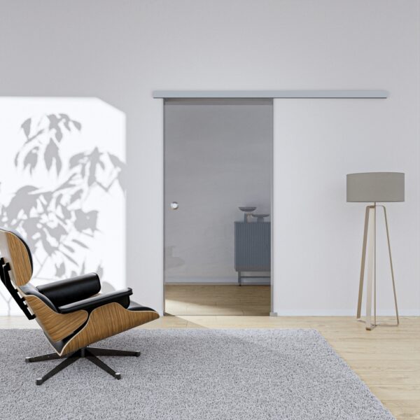Glasschiebetür Klarglas Komplettset Silber Griffmuschel