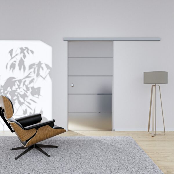 Glasschiebetür 4-Streifen Komplettset Silber Griffmuschel